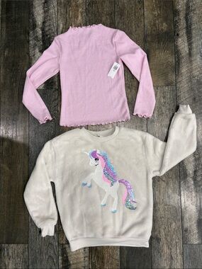 Soft shirt lot-H&M Cream Unicorn Sequin Sweatshirt & long sleeved ribbed shirt
